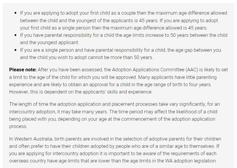 Age guidelines for Perth